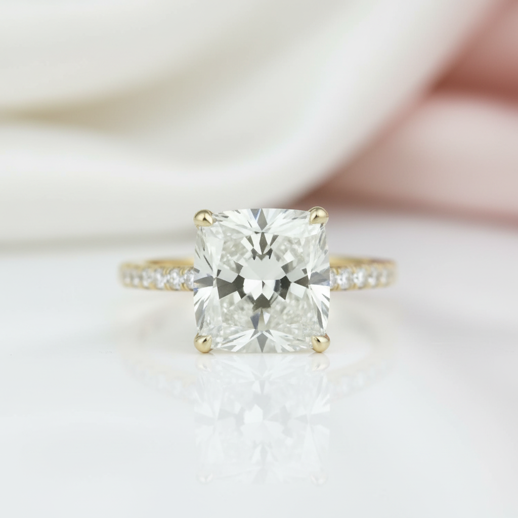 Yellow Gold 1.5 Carat Cushion Cut Engagement Ring-Black Diamonds New York
