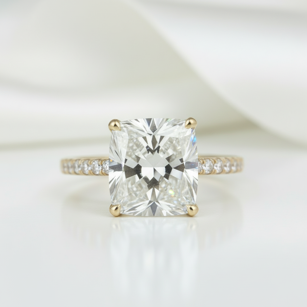 Yellow Gold 1.5 Carat Cushion Cut Engagement Ring-Black Diamonds New York