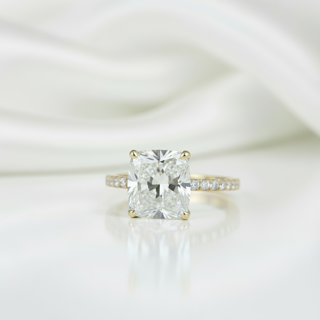 Yellow Gold 1.5 Carat Cushion Cut Engagement Ring-Black Diamonds New York