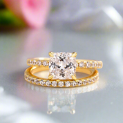 Yellow Gold 1.5 Carat Cushion Cut Ring Set-Black Diamonds New York