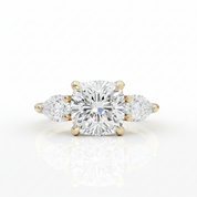 Yellow Gold 1.5ct Cushion Cut Three Stone Engagement-Black Diamonds New York