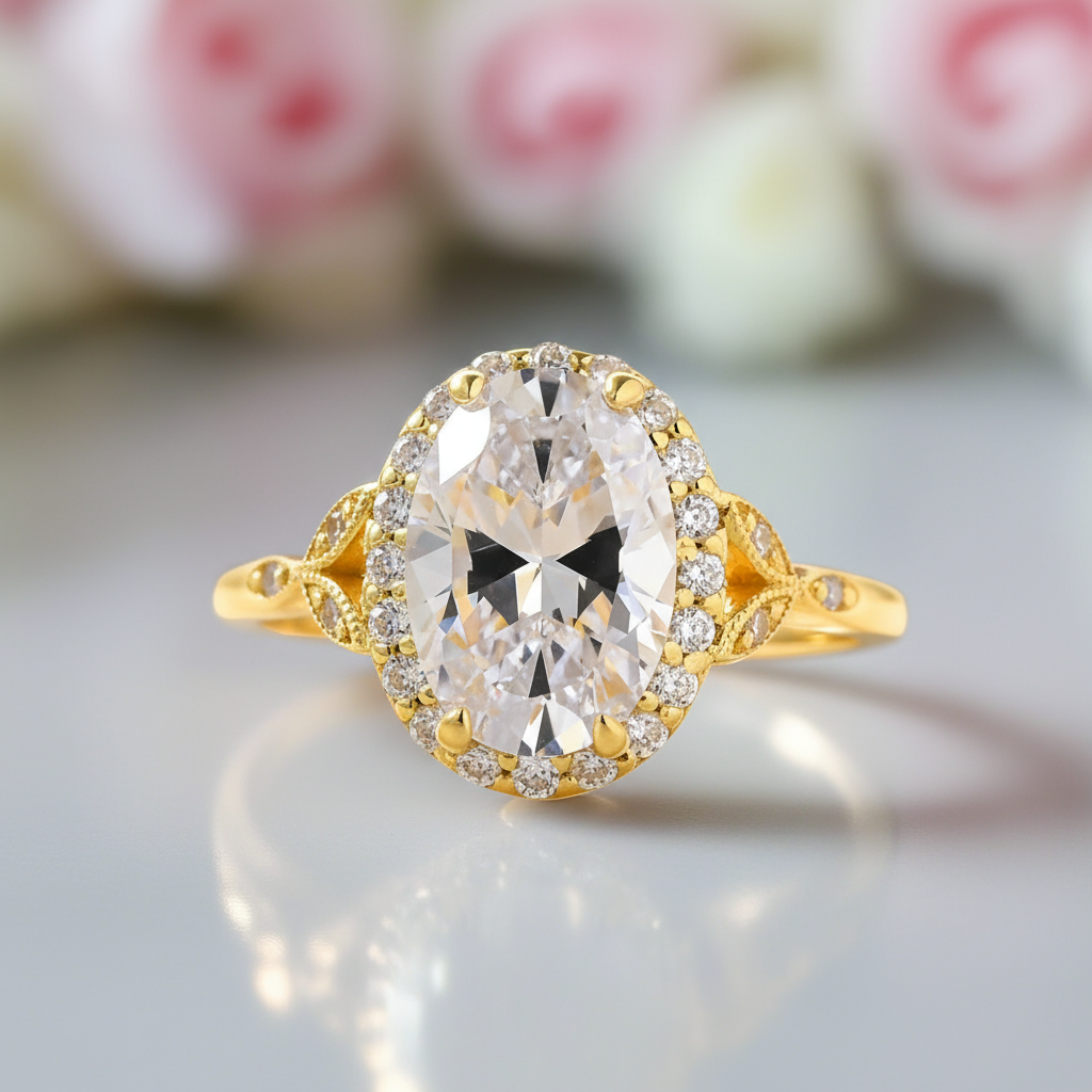 Yellow Gold 2.0ct Oval Cut Engagement Ring-Black Diamonds New York