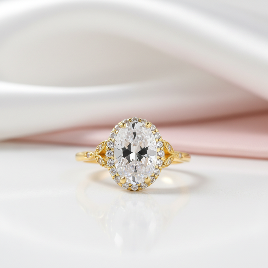 Yellow Gold 2.0ct Oval Cut Engagement Ring-Black Diamonds New York