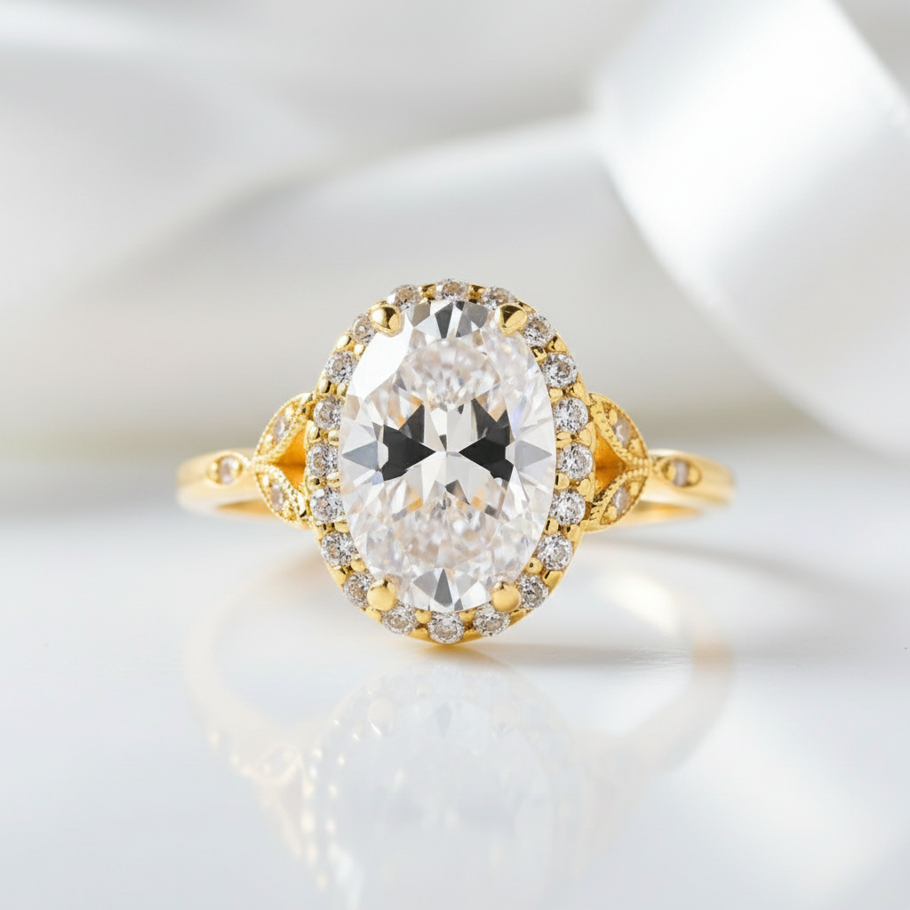 Yellow Gold 2.0ct Oval Cut Engagement Ring-Black Diamonds New York