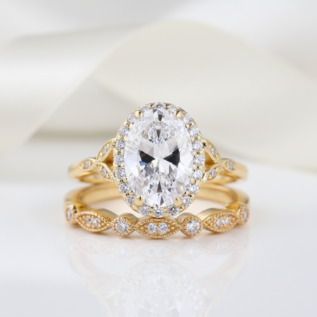 Yellow Gold 2.0ct Oval Cut Wedding Set-Black Diamonds New York