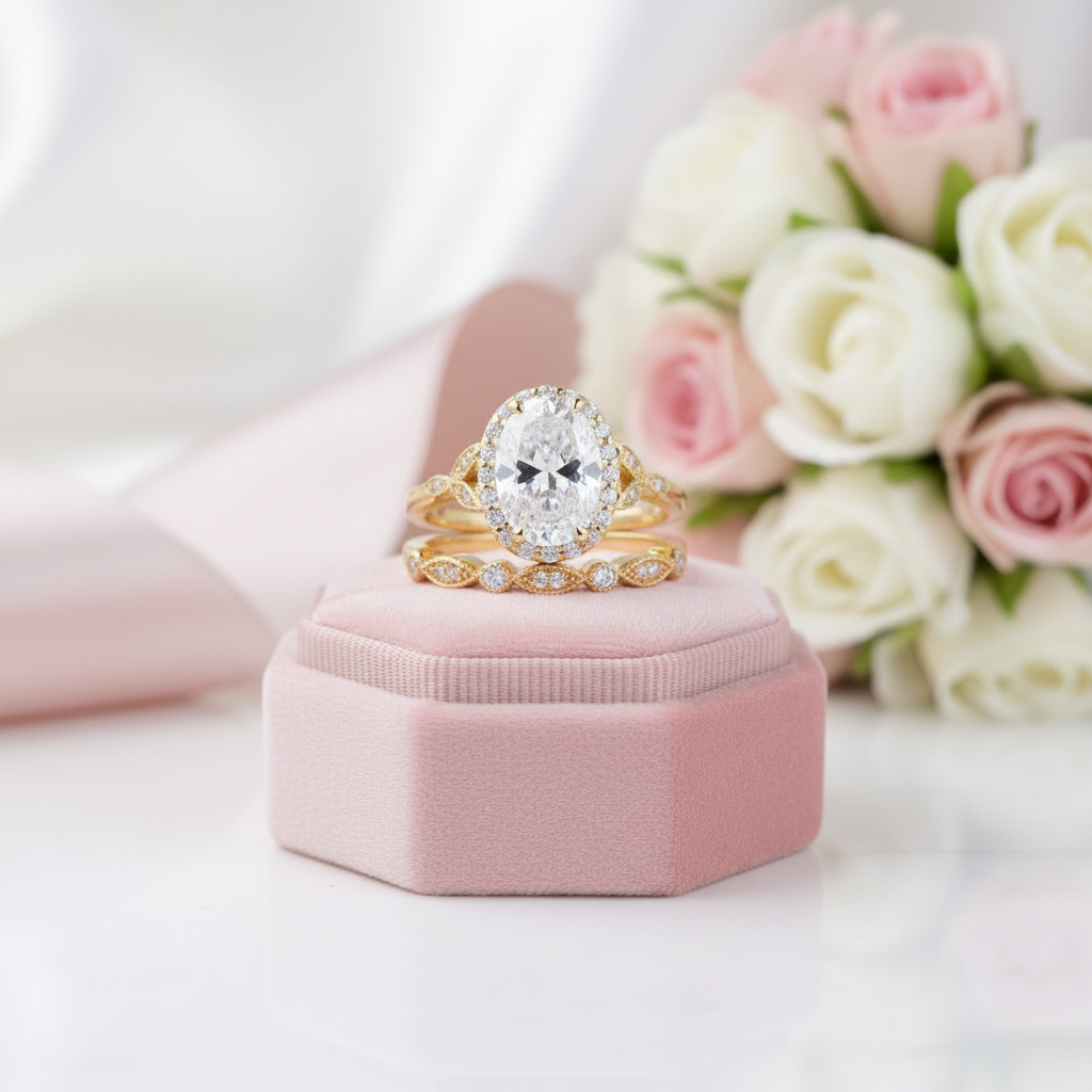 Yellow Gold 2.0ct Oval Cut Wedding Set-Black Diamonds New York