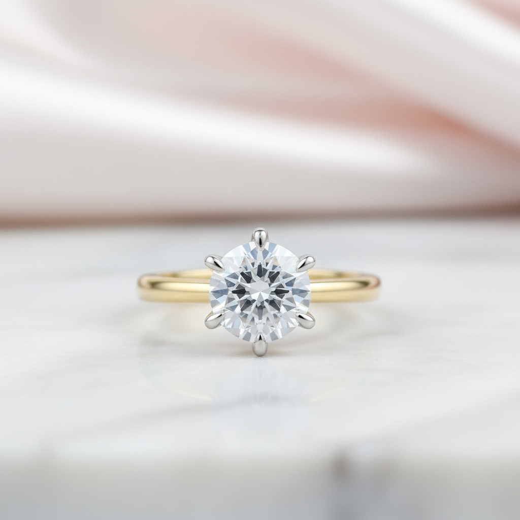 Yellow Gold 2.0ct Round Cut Solitaire Engagement Ring-Black Diamonds New York