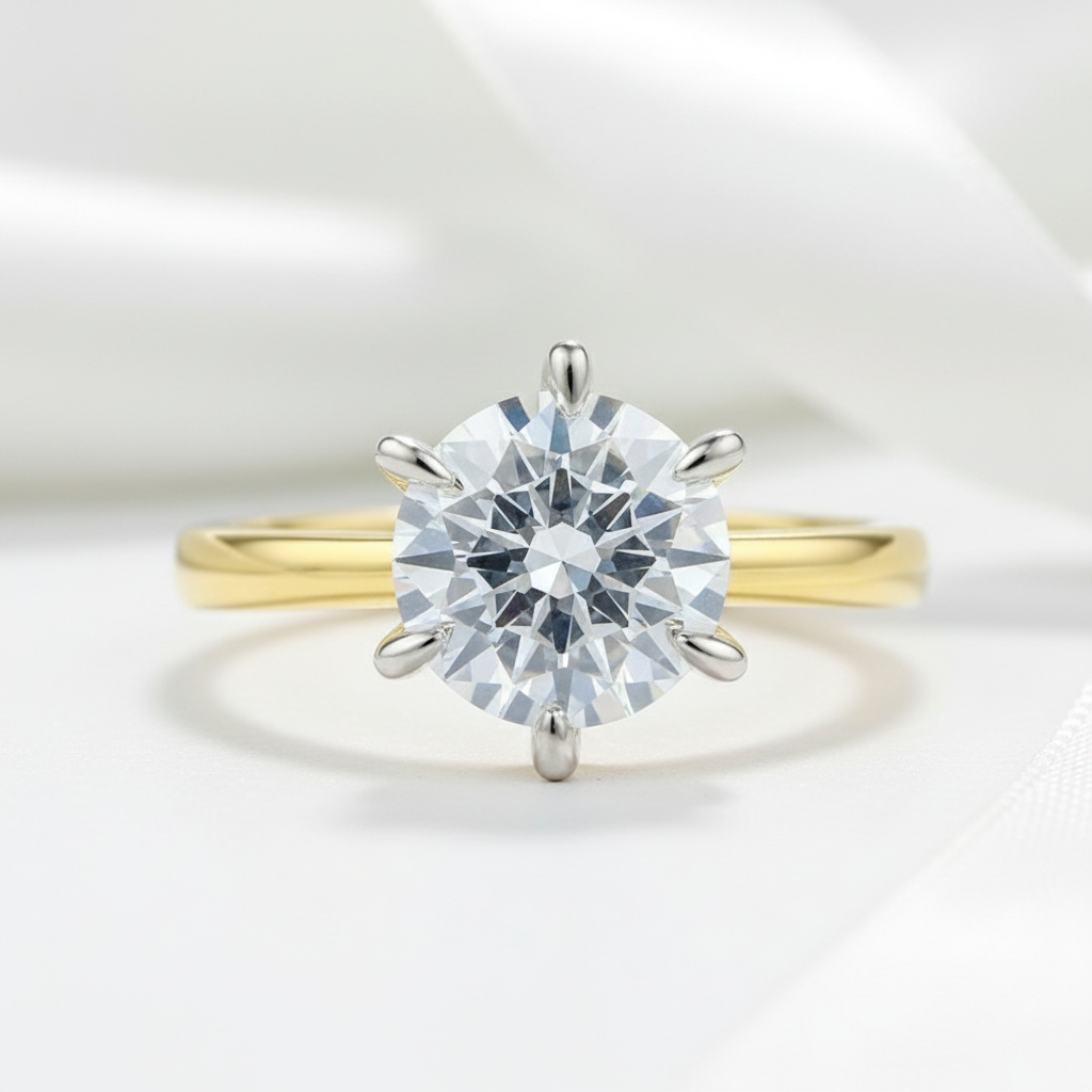 Yellow Gold 2.0ct Round Cut Solitaire Engagement Ring-Black Diamonds New York