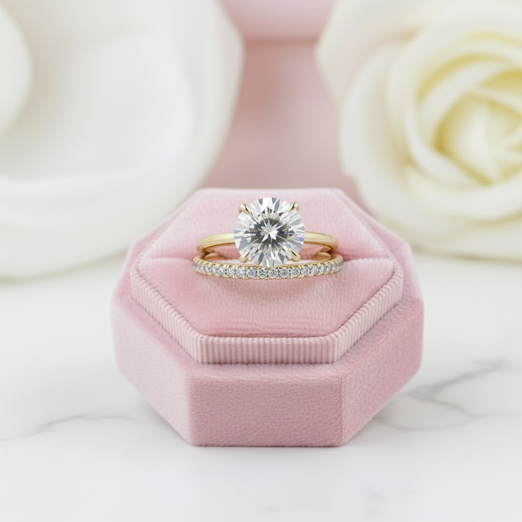 Yellow Gold 2.5 ct Round Cut Solitaire Diamond Option Bridal Set-Black Diamonds New York