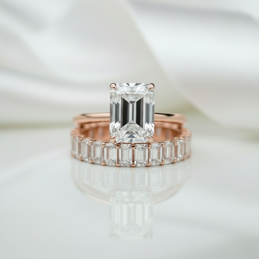 Yellow Gold 3.5ct Emerald Cut Engagement Ring & Emerald Cut Band-Black Diamonds New York