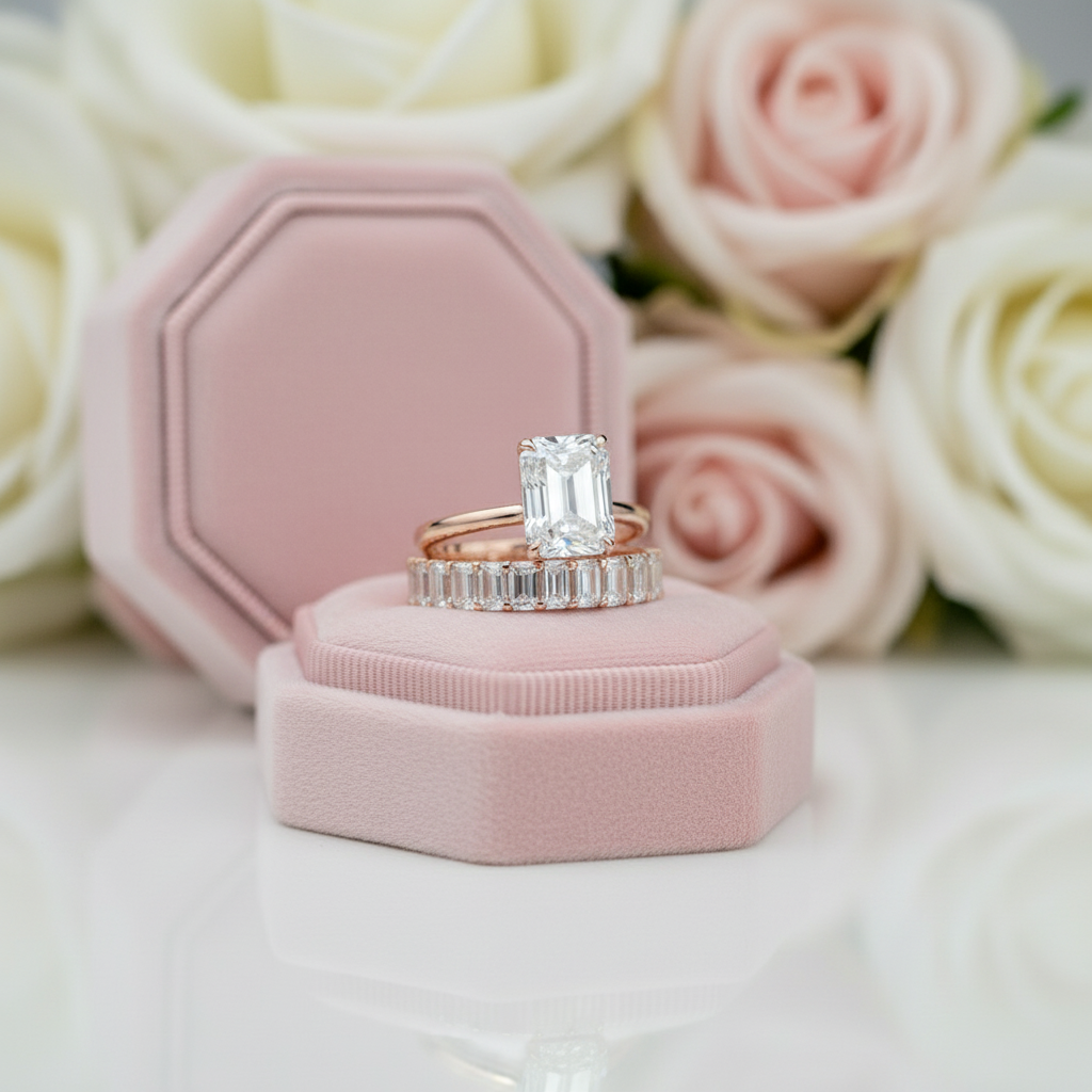 Yellow Gold 3.5ct Emerald Cut Engagement Ring & Emerald Cut Band-Black Diamonds New York