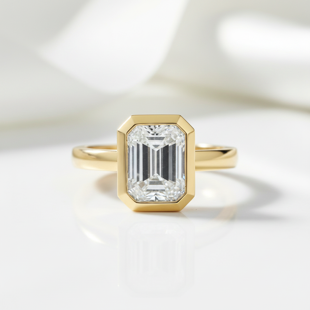 Yellow Gold 3ct Emerald Cut Diamond Option Engagement Ring-Black Diamonds New York
