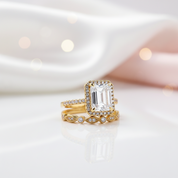 Yellow Gold 4.0 CT Emerald Cut Wedding Ring Set-Black Diamonds New York