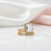 Yellow Gold 4.0 CT Emerald Cut Wedding Ring Set-Black Diamonds New York