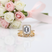 Yellow Gold 4.0 CT Emerald Cut Wedding Ring Set-Black Diamonds New York