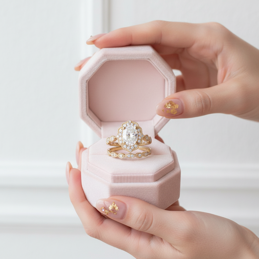 Yellow Gold Art Deco Halo Milgrain Oval Cut Wedding Set-Black Diamonds New York