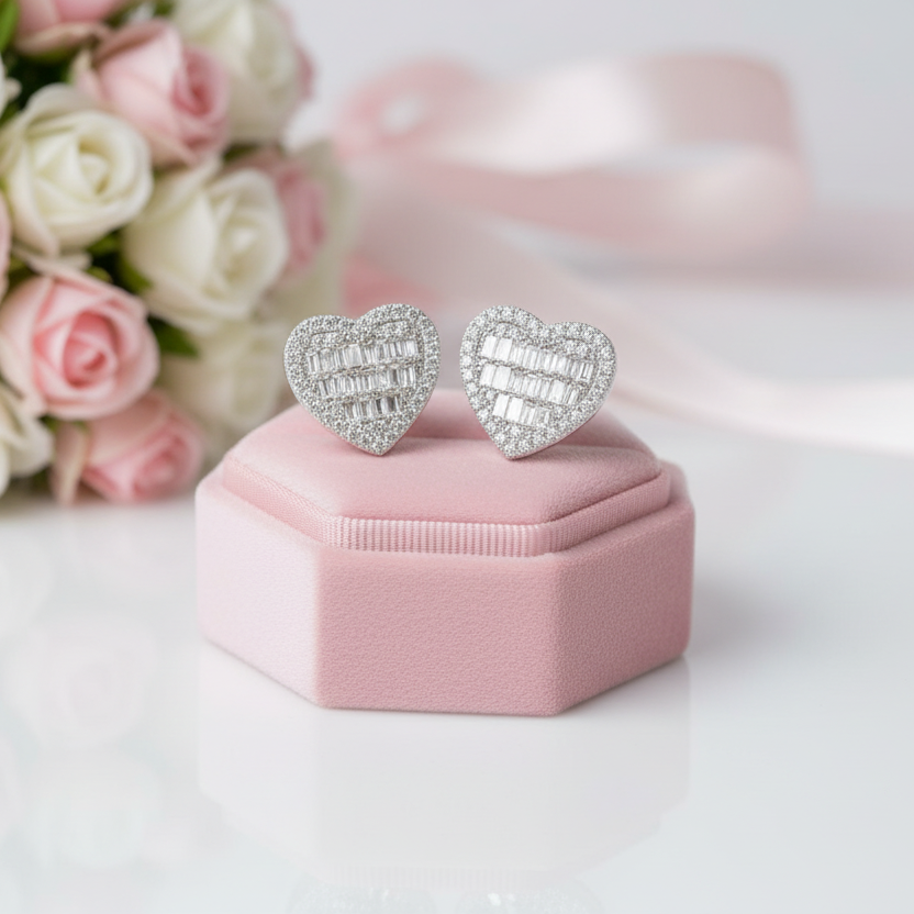 Classic 18k Gold Diamond Heart Shaped Earrings-Black Diamonds New York