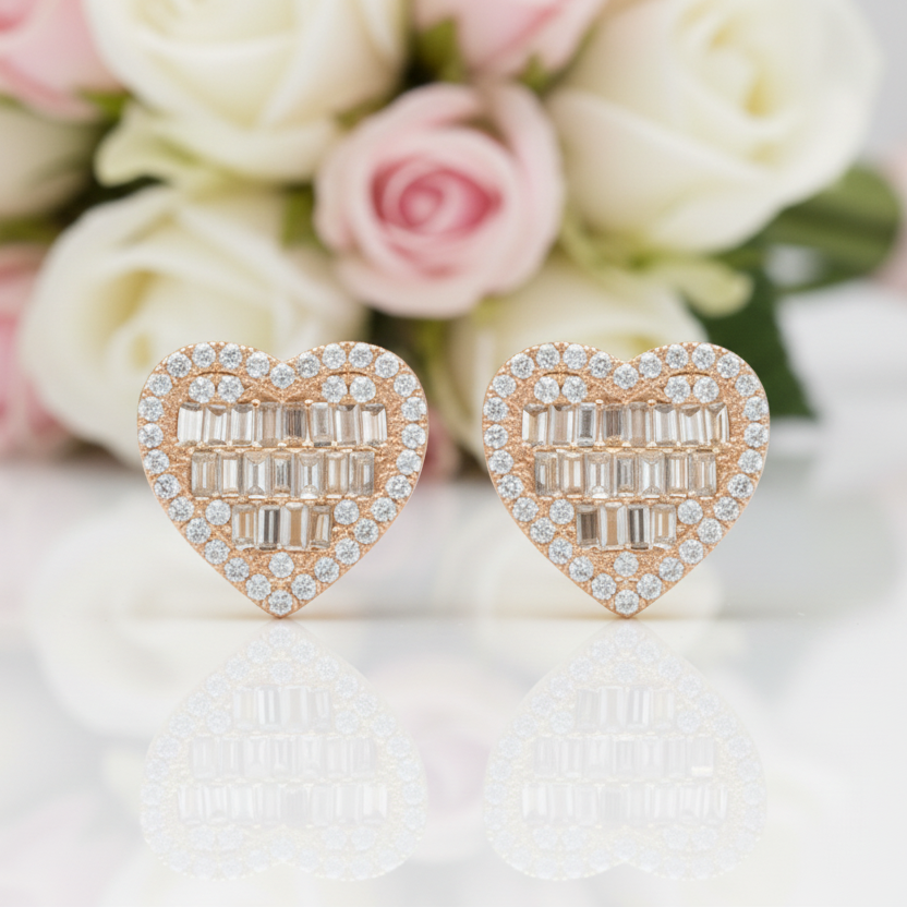 Classic 18k Gold Diamond Heart Shaped Earrings-Black Diamonds New York