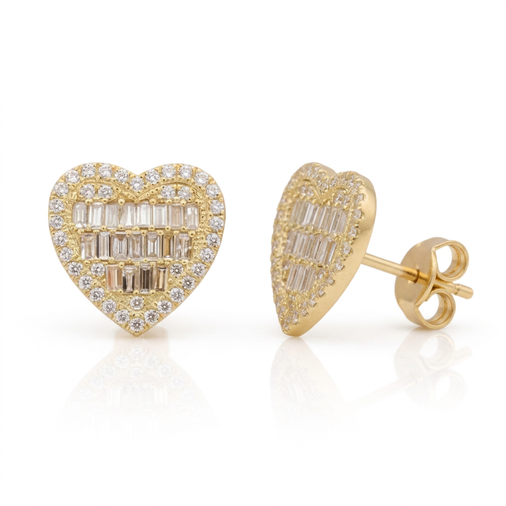 Classic 18k Gold Diamond Option Heart Shaped Earrings-Black Diamonds New York