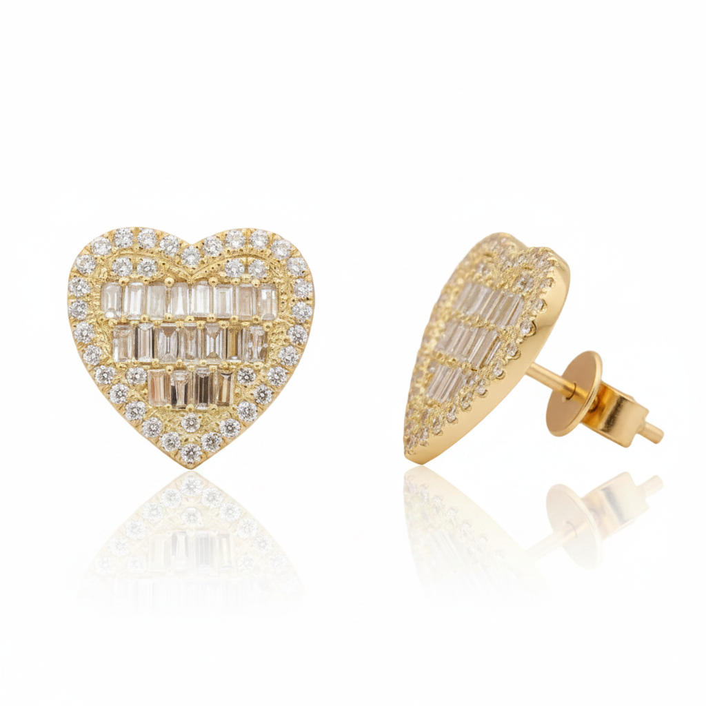 Classic 18k Gold Diamond Option Heart Shaped Earrings-Black Diamonds New York