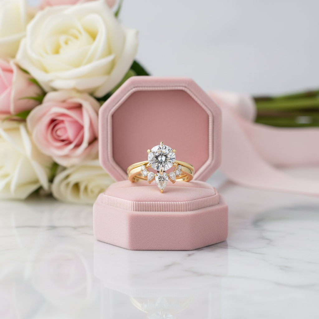 Yellow Gold Classic Round Cut Solitaire Wedding Set-Black Diamonds New York