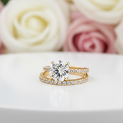 Yellow Gold Classic Round Cut Wedding Ring Set-Black Diamonds New York