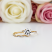 Yellow Gold Classic Round Cut Wedding Ring Set-Black Diamonds New York