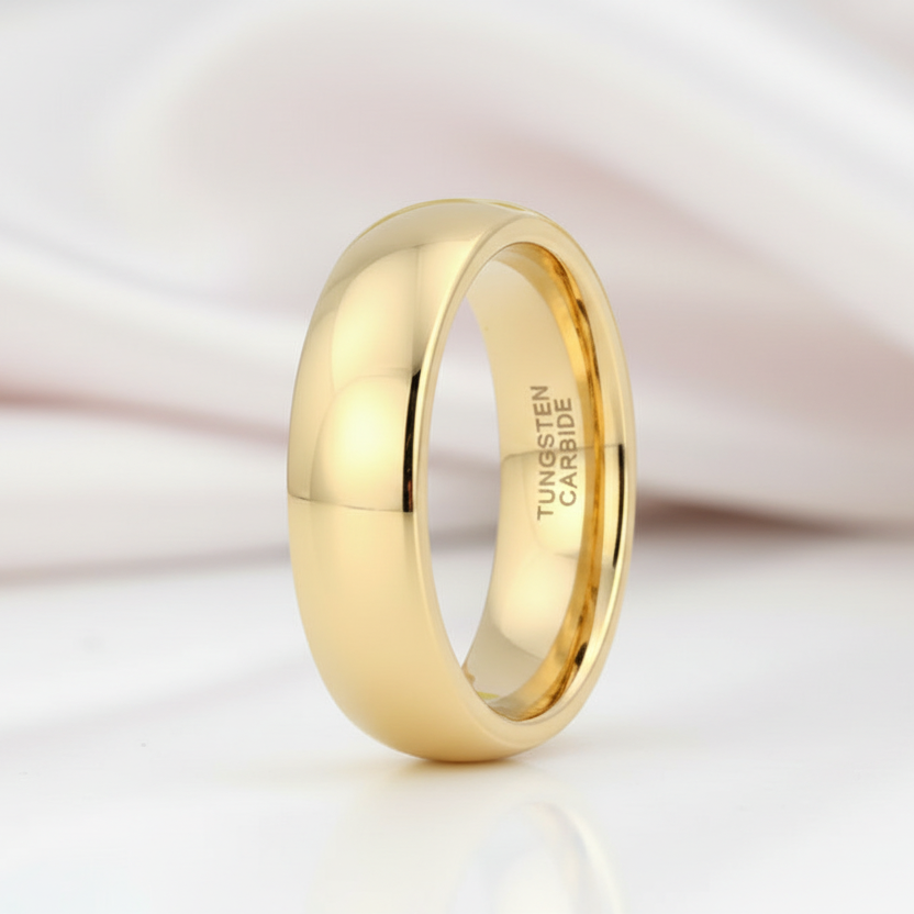 Yellow Gold Classic Tungsten Wedding Band-Black Diamonds New York
