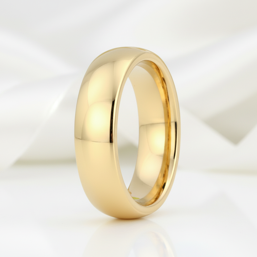 Yellow Gold Classic Tungsten Wedding Band-Black Diamonds New York