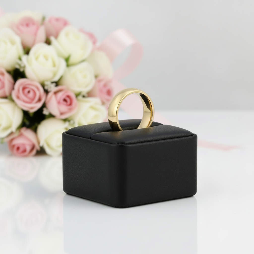 Yellow Gold Classic Tungsten Wedding Band-Black Diamonds New York