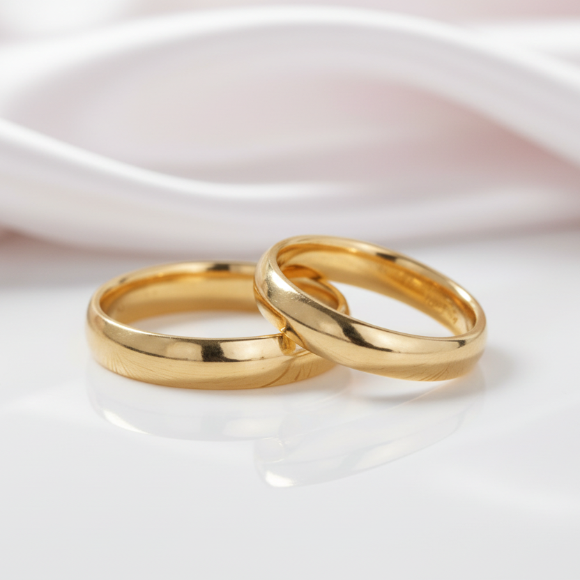 Yellow Gold Classic Tungsten Wedding Band-Black Diamonds New York