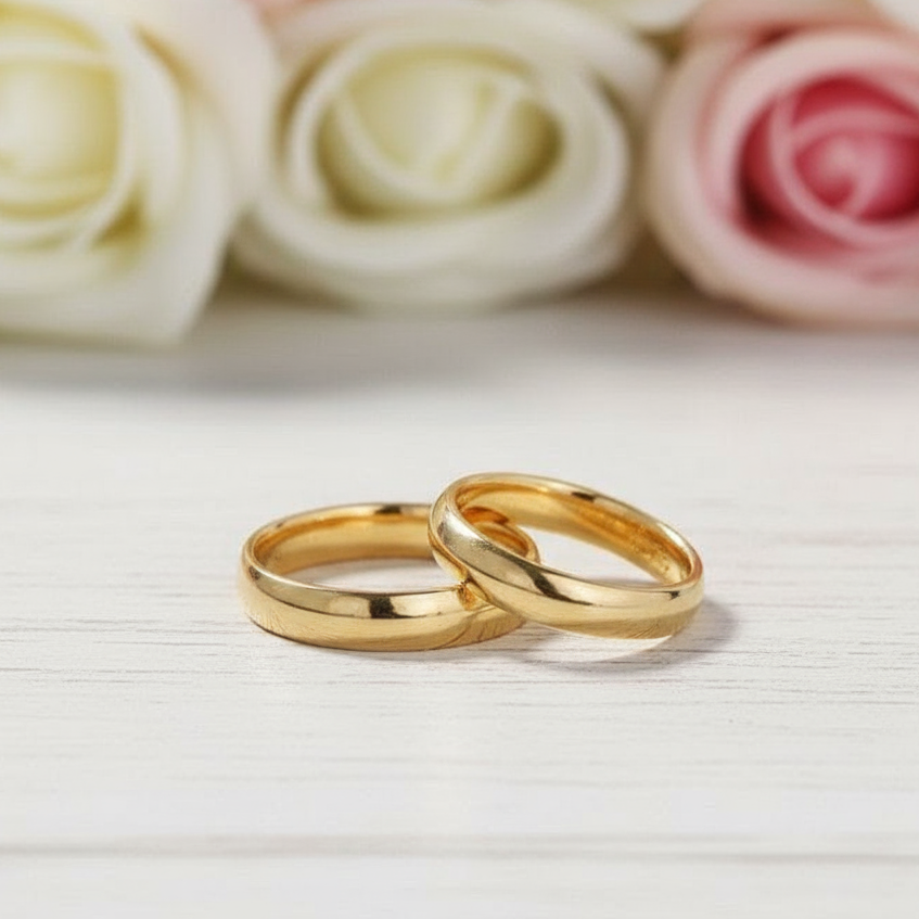 Yellow Gold Classic Tungsten Wedding Band-Black Diamonds New York