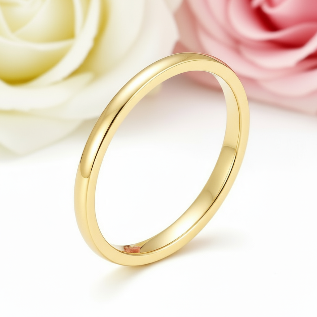 Yellow Gold Classic Tungsten Wedding Band-Black Diamonds New York