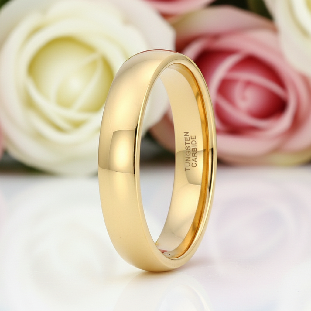 Yellow Gold Classic Tungsten Wedding Band-Black Diamonds New York