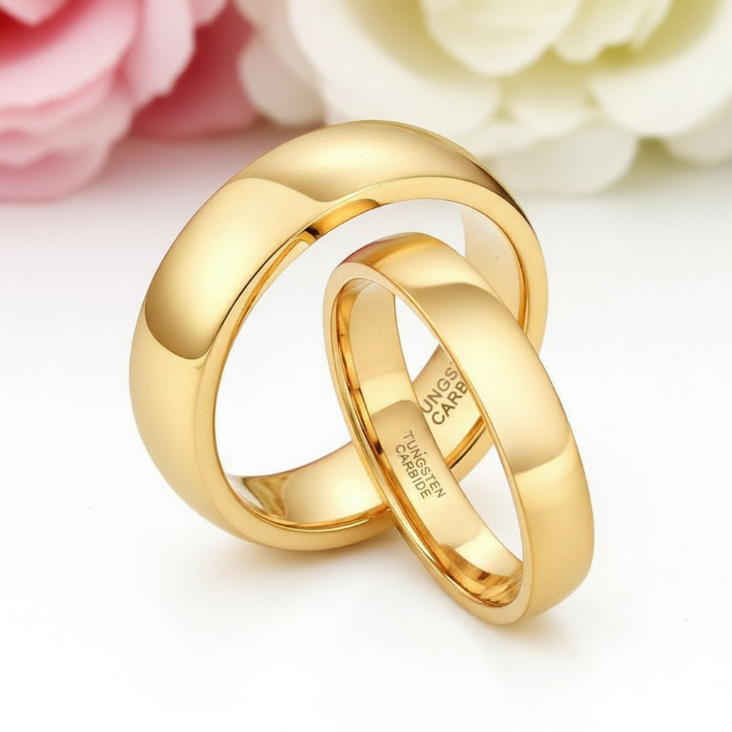 Yellow Gold Classic Tungsten Wedding Band-Black Diamonds New York