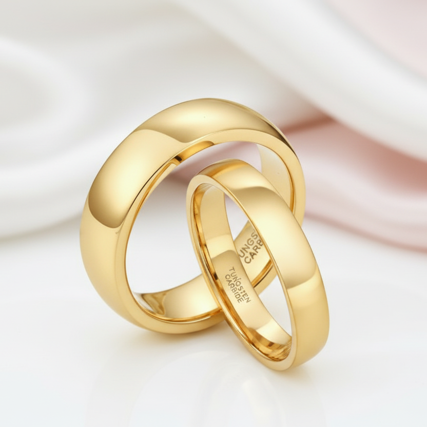 Yellow Gold Classic Tungsten Wedding Band-Black Diamonds New York