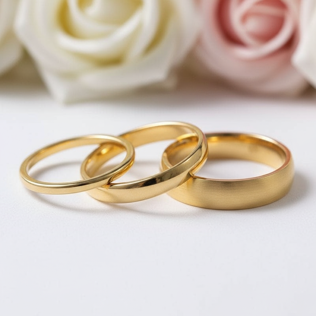 Yellow Gold Classic Tungsten Wedding Band-Black Diamonds New York