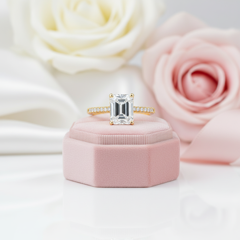 Yellow Gold Emerald Cut Diamond Option Engagement Ring-Black Diamonds New York