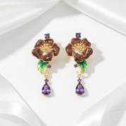 Yellow Gold Enamel Flower with Diamond Option Jewelry Set-Black Diamonds New York