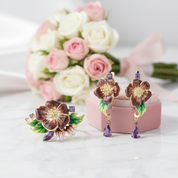 Yellow Gold Enamel Flower with Diamond Option Jewelry Set-Black Diamonds New York