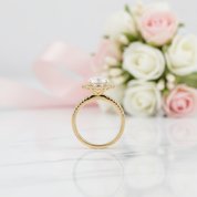 Yellow Gold Flower Halo Round Cut Engagement Ring-Black Diamonds New York