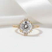 Yellow Gold Flower Halo Round Cut Engagement Ring-Black Diamonds New York