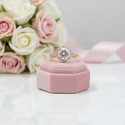 Yellow Gold Flower Halo Round Cut Engagement Ring-Black Diamonds New York