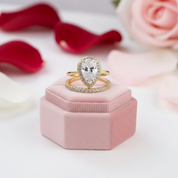 Yellow Gold Halo Pear Cut Simulated Diamonds Bridal Set-Black Diamonds New York