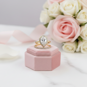 Yellow Gold Halo Pear Cut Simulated Diamond Options Bridal Set-Black Diamonds New York
