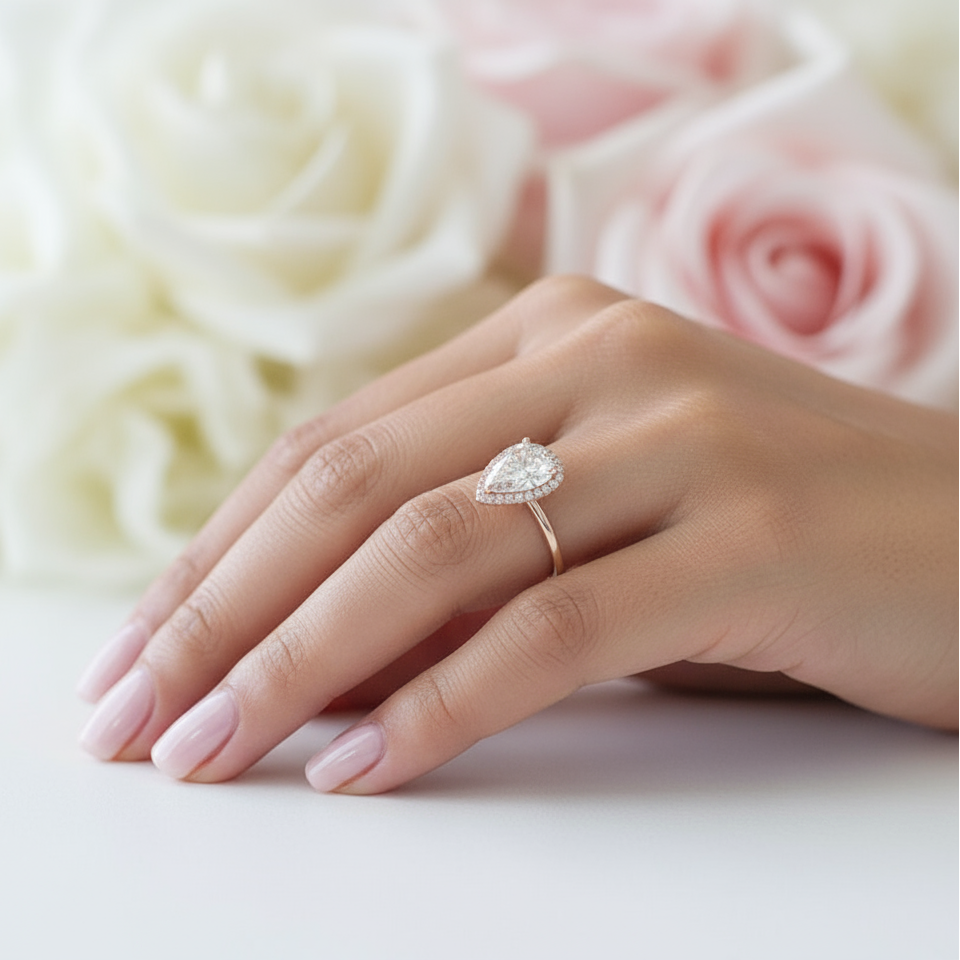 Yellow Gold Halo Pear Cut Simulated Diamonds Bridal Set-Black Diamonds New York