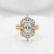 Yellow Gold Halo Radiant Cut 3PC Wedding Set-Black Diamonds New York