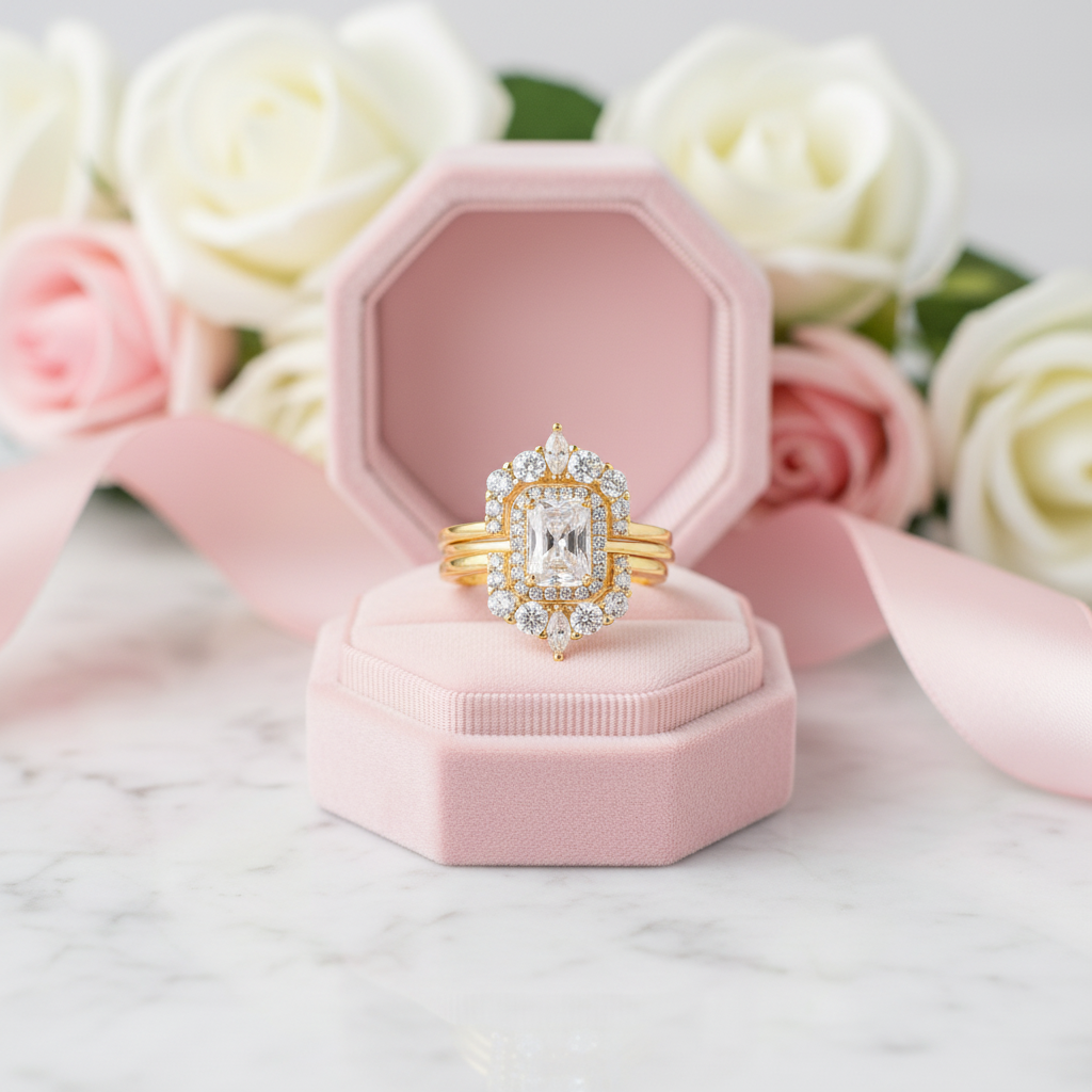 Yellow Gold Halo Radiant Cut 3PC Wedding Set-Black Diamonds New York