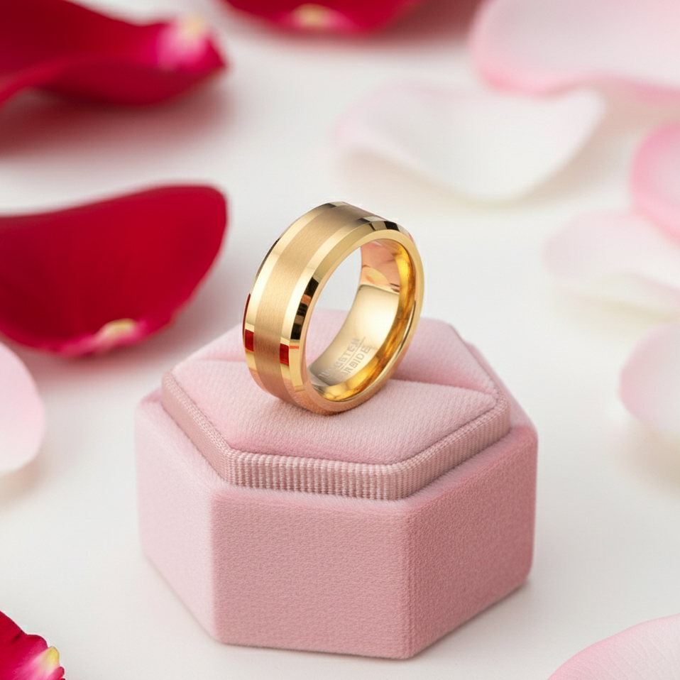 Yellow Gold Men's Tungsten Carbide Luxury Wedding Band-Black Diamonds New York