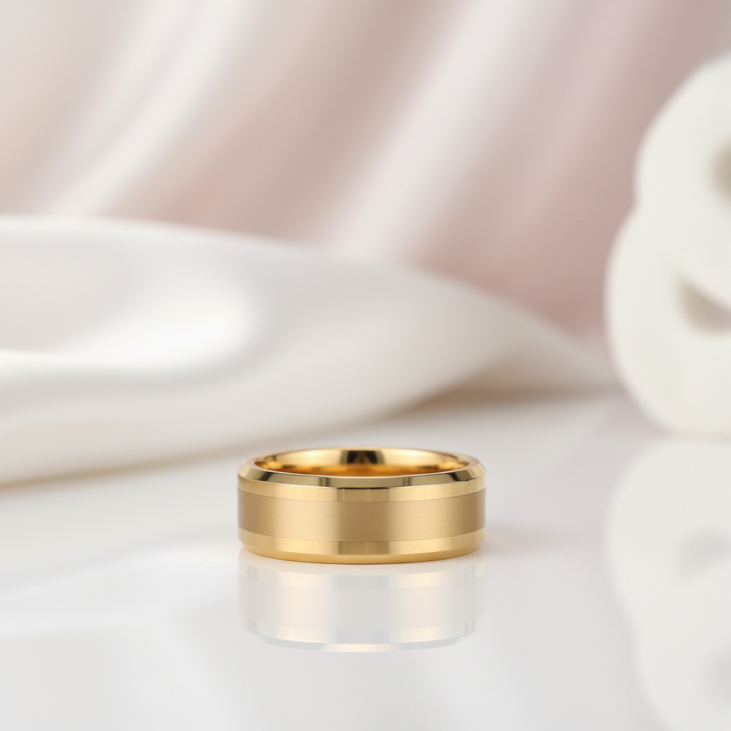 Yellow Gold Men's Tungsten Carbide Luxury Wedding Band-Black Diamonds New York